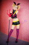 blonde_hair cosplay crossplay detached_sleeves halter_top head_wings kagamine_len nakoto pitchfork pretty_panties_akuma_rin_(vocaloid) shorts striped thighhighs vocaloid rating:Safe score:3 user:nil!