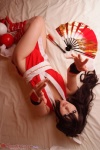 bed cleavage cosplay fan gauntlets hairbow kimono king_of_fighters kunoichi saku shiranui_mai rating:Safe score:1 user:nil!