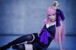 bow cleavage cosplay crown dress hair_ribbons megurine_luka pink_hair sleeveless thighhighs usagi vocaloid world_is_mine_(vocaloid) zettai_ryouiki rating:Safe score:7 user:pixymisa