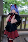 blouse blue_hair bow cosplay croptop lenfried miniskirt remilia_scarlet skirt thighhighs touhou twintails wings zettai_ryouiki rating:Safe score:0 user:nil!
