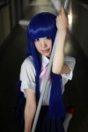 blouse blue_hair cosplay furude_rika higurashi_no_naku_koro_ni jumper kneesocks school_uniform tsun rating:Safe score:0 user:nil!