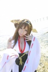 beach cleavage cosplay detached_sleeves hairband kantai_collection kimono kongou_(kantai_collection) ocean pleated_skirt saku skirt rating:Safe score:0 user:nil!