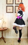 apron black_legwear cosplay dress garter_belt hairbow higurashi_ran love_live!_school_idol_project maid maid_uniform m_vol.1 nishikino_maki red_hair thighhighs zettai_ryouiki rating:Safe score:2 user:nil!