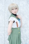 cosplay gakkou_gurashi! mahiru naoki_miki pleated_skirt sailor_uniform school_uniform skirt suspenders white_hair rating:Safe score:0 user:nil!