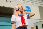 blouse cosplay headphones mitsuki_(ii) nitro_super_sonic pink_hair pleated_skirt sailor_uniform scarf school_uniform skirt super_soniko rating:Safe score:0 user:pixymisa