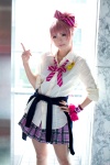 blouse cosplay hairbow ibara idolmaster jogasaki_mika pink_hair pleated_skirt skirt sweater tie rating:Safe score:0 user:pixymisa