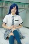blouse blue_hair cosplay idolmaster kisaragi_chihaya kneesocks minazuki_syoun pleated_skirt school_uniform skirt tie rating:Safe score:0 user:pixymisa
