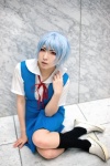 ayanami_rei blouse blue_hair cosplay jumper kneesocks neon_genesis_evangelion school_uniform shinguu_naoki rating:Safe score:1 user:nil!