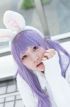 alice_in_wonderland animal_ears blouse bunny_ears cosplay giqo_opnn purple_hair sweater white_rabbit rating:Safe score:0 user:pixymisa