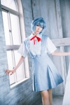 ayanami_rei blouse blue_hair cosplay mike neon_genesis_evangelion pleated_skirt rebuild_of_evangelion school_uniform skirt rating:Safe score:0 user:nil!
