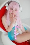 babydoll bra cosplay headphones hiiragi_haruka nitro_super_sonic panties pantyhose pink_hair sheer_legwear super_soniko rating:Safe score:0 user:pixymisa