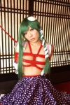 blouse bound cleavage cosplay detached_sleeves green_hair hanamura_misaki kochiya_sanae miko open_clothes rope skirt touhou touhou_kinbauchou rating:Safe score:0 user:nil!