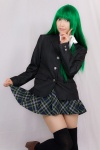 blazer blouse cosplay green_hair kochiya_sanae lenfried pleated_skirt school_uniform skirt skirt_lift thighhighs tie touhou zettai_ryouiki rating:Safe score:0 user:nil!