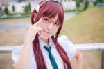 akitsu_honoka blouse cosplay glasses hairband makinami_mari_illustrious neon_genesis_evangelion rebuild_of_evangelion red_hair school_uniform tie rating:Safe score:2 user:pixymisa