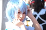 ayanami_rei blouse blue_hair cosplay jumper kotama_torane neon_genesis_evangelion rebuild_of_evangelion red_eyes rating:Safe score:0 user:pixymisa