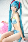 aqua_hair beach_ball bikini cleavage cosplay hatsune_miku headset mashiro_yuki pool project_diva swimsuit twintails vocaloid rating:Safe score:10 user:nil!