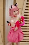 animal_ears bell cat_ears choker cosplay dress garter gloves momomiya_ichigo pink_hair saki tail tokyo_mew_mew rating:Safe score:0 user:nil!