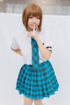blouse cosplay hagiwara_yukiho idolmaster pantyhose pleated_skirt school_uniform sheer_legwear skirt takanashi_maui tie rating:Safe score:0 user:pixymisa