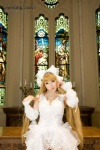 blonde_hair chii_(chobits) chobits cleavage cosplay dress hairbow momoiro_merankori saku rating:Safe score:2 user:nil!