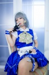 apron cosplay dress garter hairband izayoi_sakuya knives maid maid_uniform maropapi silver_hair touhou twin_braids rating:Safe score:1 user:nil!