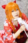 bows cosplay croptop elbow_gloves gloves hairbow hair_ribbons mitsuki_(ii) orange_hair original pleated_skirt skirt twin_braids yukata rating:Safe score:0 user:pixymisa