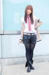 blouse boots cardigan cosplay makise_kurisu pantyhose shirota_mizu shorts steins;gate tie rating:Safe score:3 user:nil!