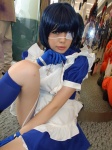 apron blue_hair boots cosplay eyepatch gloves handcuffs ikkitousen kneehighs maid maid_uniform namada ryomou_shimei rating:Safe score:1 user:nil!