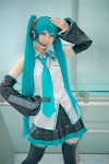aqua_hair blouse cosplay detached_sleeves hatsune_miku headset pleated_skirt rinami skirt thighhighs tie twintails vocaloid zettai_ryouiki rating:Safe score:1 user:pixymisa