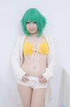 bikini_top cardigan cosplay green_hair gumi mashiro_ayaki pantyhose sheer_legwear shorts swimsuit vocaloid rating:Safe score:7 user:nil!