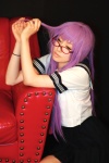 cosplay gintama glasses pleated_skirt purple_hair sailor_uniform sarutobi_ayame saya school_uniform skirt tie rating:Safe score:1 user:DarkSSA
