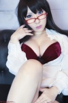 blouse bra cleavage cosplay glasses meganeko_3 miniskirt open_clothes original pantyhose saku sheer_legwear skirt rating:Safe score:0 user:nil!