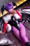 akumania bodysuit boots cosplay detached_sleeves head_wings lilith_aensland pantyhose purple_hair vampire_(game) wings rating:Safe score:1 user:nil!