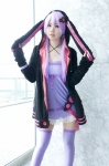 cosplay dress hair_clips hana_(ii) hoodie hoodie_ears purple_hair thighhighs twintails vocaloid yuzuki_yukari zettai_ryouiki rating:Safe score:1 user:pixymisa