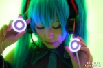 aqua_hair blouse chihane cosplay detached_sleeves hatsune_miku headset twintails vocaloid rating:Safe score:2 user:nil!