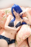 ahoge bikini blue_hair cleavage cosplay denim ikkitousen kanu_unchou kibashi shorts swimsuit rating:Safe score:4 user:nil!