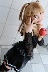 amane_misa apple blonde_hair choker cosplay death_note lace miniskirt skirt taku_anko thighhighs twintails zettai_ryouiki rating:Safe score:1 user:nil!