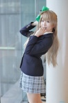 aya_(vi) blazer blonde_hair blouse cosplay hairbow love_live!_school_idol_project minami_kotori pleated_skirt school_uniform side_ponytail skirt rating:Safe score:0 user:nil!