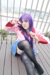 bakemonogatari blouse cosplay natsume_rin pleated_skirt purple_hair school_uniform senjougahara_hitagi skirt thighhighs tie zettai_ryouiki rating:Safe score:0 user:nil!