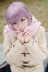coat cosplay glasses hayase_ami kneesocks nagato_yuki purple_hair scarf school_uniform suzumiya_haruhi_no_yuuutsu rating:Safe score:2 user:nil!