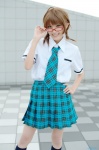 ahoge akizuki_ritsuko blouse chamaro cosplay glasses idolmaster kneesocks pantyhose pleated_skirt school_uniform sheer_legwear skirt tie twin_braids rating:Safe score:0 user:nil!