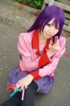 bakemonogatari blouse cosplay pleated_skirt purple_hair school_uniform senjougahara_hitagi skirt thighhighs tie yuzunyan zettai_ryouiki rating:Safe score:0 user:nil!