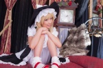apron bed blonde_hair bloomers cosplay dress kirisame_marisa love_saotome skirt socks touhou vest witch_hat rating:Safe score:0 user:nil!
