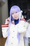 clannad cosplay fujibayashi_kyou hair_ribbon purple_hair sailor_uniform school_uniform tsukino rating:Safe score:0 user:nil!