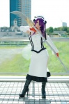boots corset cosplay detached_sleeves fingerless_gloves glaive gloves hairband hair_ribbons ikkitousen kanu_unchou pantyhose purple_hair ryuuna skirt spear rating:Safe score:1 user:nil!
