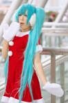 aqua_hair cosplay dress ear_muffs haru_mizuki hatsune_miku mittens santa_costume twintails vocaloid rating:Safe score:0 user:nil!