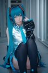 aqua_eyes aqua_hair blouse cosplay detached_sleeves haruka hatsune_miku headset pleated_skirt skirt thighhighs tie twintails vocaloid rating:Safe score:1 user:pixymisa