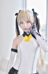 blonde_hair bodysuit cosplay dead_or_alive detached_sleeves fingerless_gloves futon_(mod) hair_ribbons marie_rose twintails rating:Safe score:1 user:nil!