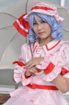 blue_hair cosplay dress hat remilia_scarlet shia skirt touhou umbrella wristband rating:Safe score:1 user:pixymisa