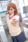 blouse cosplay misaka_mikoto orange_hair pleated_skirt sakuragi_mui school_uniform skirt sweater_vest to_aru_majutsu_no_index rating:Safe score:2 user:nil!