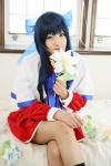 bed blue_hair cosplay flowers hairbow kanon_(series) kawasumi_mai kneesocks saya school_uniform rating:Safe score:1 user:nil!